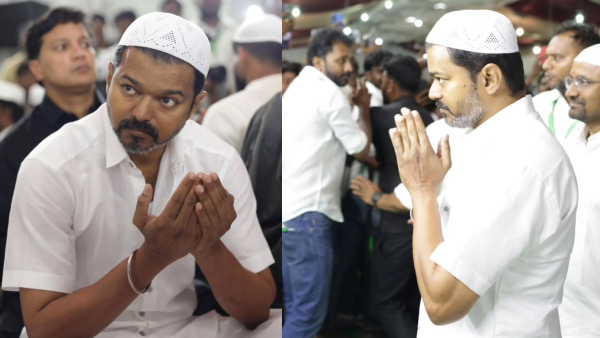 Thalapathy Vijay seen with skull cap and perform namaz as he hosts Iftar party in Chennai
