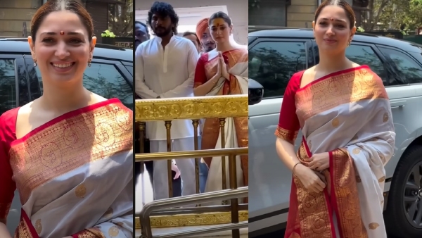 Tamannaah Bhatia was snapped in a traditional South Indian silk saree in Mumbai