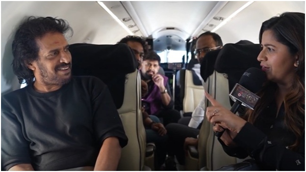 Anchor Anushree wears director Raj B Shetty s dhoti during 45 film interview