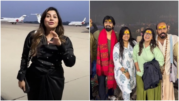 Anchor Anushree wears director Raj B Shetty s dhoti during 45 film interview