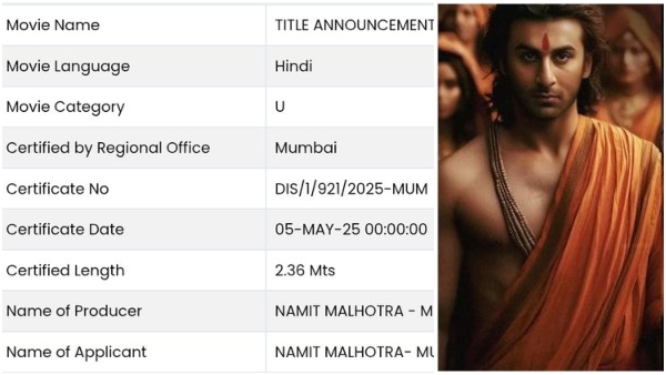 Ramayana 3D title announcement video has officially been certified U by the CBFC