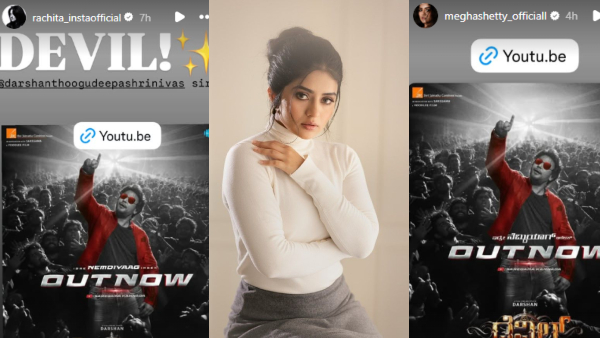 Kannada actress Rachita Ram to Megha Shetty Share Devil Song and Release Date on Instagram Stories