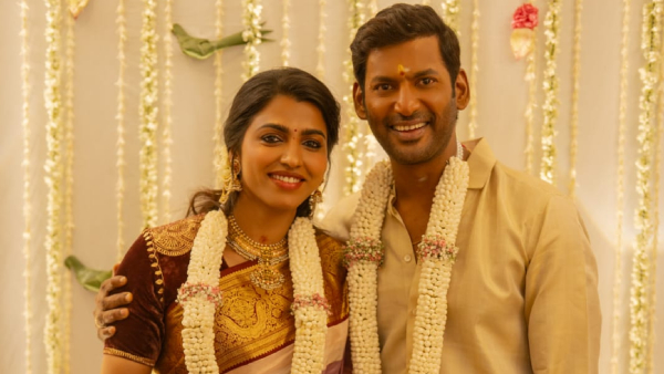 Tamil Actor Vishal finaly Gets Engaged to Sai Dhanshika Couple Stuns in Traditional Outfits Tamil Actor Vishal finaly Gets Engaged to Sai Dhanshika Couple Stuns in Traditional Outfits
