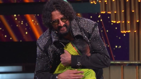 kichcha-sudeep-bows-down-mallamma-wins-the-hosts-heart-on-bigg-boss-kannada-12-opening-night