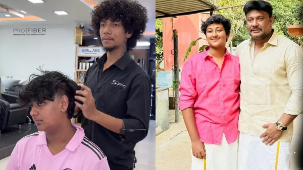 Kannada actor Darshan son Vineesh Thoogudeepa Hair cut old video went viral again