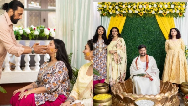 Kiccha Sudeep sister Surekha son wedding daughter Sanvi shares Haldi celebration Kiccha Sudeep sister Surekha son wedding daughter Sanvi shares Haldi celebration