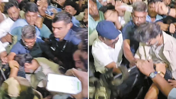 Jana Nayagan actor Vijay Falls While Leaving Chennai Airport Amid Massive Fan Crowd Video went viral Jana Nayagan actor Vijay Falls While Leaving Chennai Airport Amid Massive Fan Crowd Video went viral