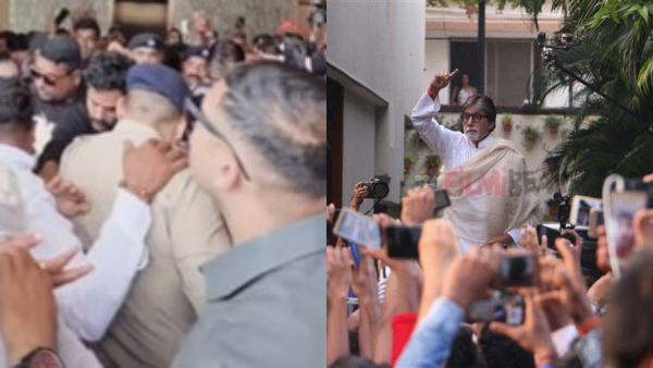 A massive gathering of fans mobbed Amitabh Bachchan at Surat airport