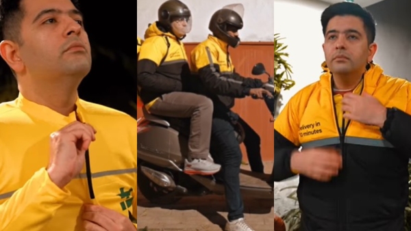Parineeti s Delivery Man Raghav Chadha Swaps Parliament Suits for Blinkit Uniform in Viral Street