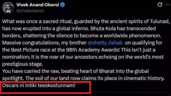 Vivek Oberoi s Kantara Tweet Sparks Kannada Telugu Language Controversy Actor Deletes Post