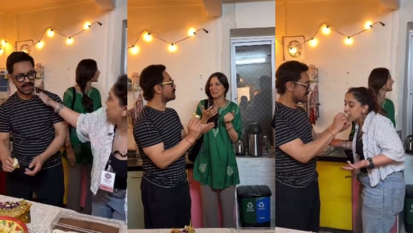 Happy Family Aamir Khan Cuts 61st Birthday Cake with GF Gauri Spratt and Ex-Wives Reena amp amp Kiran