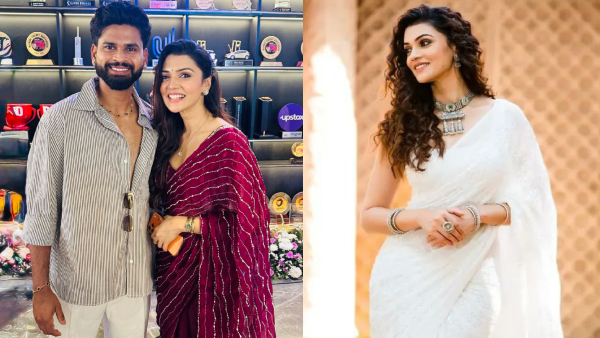 Kranti movie Pushavathi fame Nimika Rathnakar met cricketer Shreyas Iyer in Prithvi Shaw engagement Kranti movie Pushavathi fame Nimika Rathnakar met cricketer Shreyas Iyer in Prithvi Shaw engagement