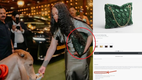 Popular singer Rihanna controversy dior calfskin bag while cow feeding in her Mumbai visit