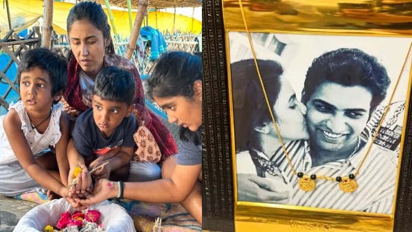 Nandamuri Taraka Ratna s wife Alekhya hangs her Mangalyasuthra to her late husband s photo