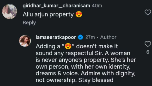 Seerat Kapoor s Viral Takedown of Allu Arjun Property Remark Sparks Internet Praise