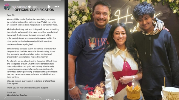vijayalakshmi-darshan-blasts-sensationalized-accident-rumors-over-son-vinish-he-is-absolutely-safe