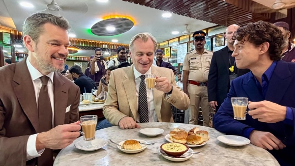 Chai Comes First Nolan Tom Holland amp amp Matt Damon Carpet for a Mumbai Tea Break Ahead of The Odyssey Chai Comes First Nolan Tom Holland amp amp Matt Damon Carpet for a Mumbai Tea Break Ahead of The Odyssey