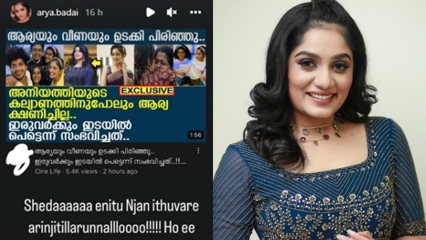 ആര്യയും വീണയും ഉടക്കി പിരിഞ്ഞു