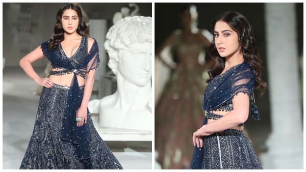  ഇന്‍ഡിഗോ ബ്ലൂ നിറത്തില്‍ ഡിസൈന്‍ ചെയ്ത ലെഹംഗയായിരുന്നു സാറയുടെ വേഷം