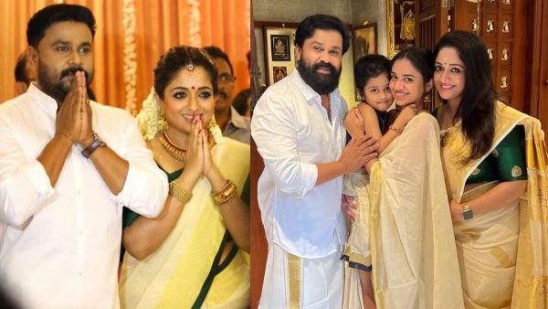 Dileep and Kavya s wedding click  The duo with kids Meenakshi and Mahalakshmi
