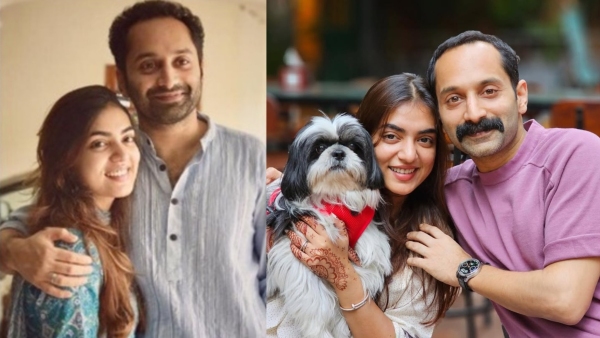 Nazriya and Fahadh with their puppy Oreo