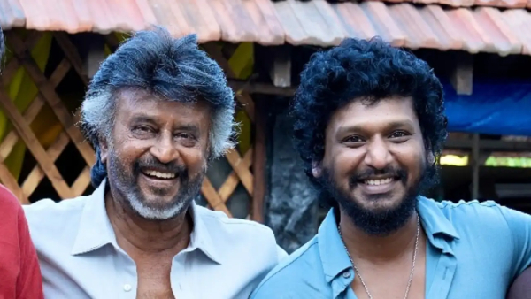 Lokesh Kanagaraj and Rajinikanth at Coolie location