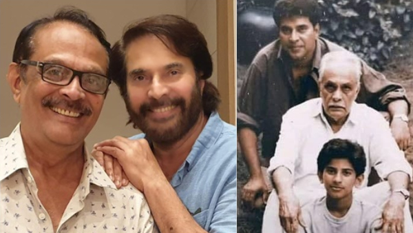 Mammootty with Ibrahim Kutty  father Ismail Panapparambil  and son Dulquer Salmaan