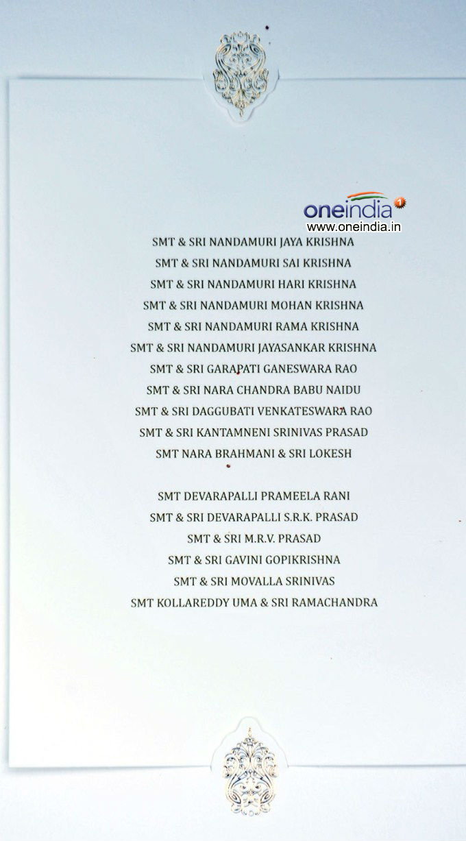 Balakrishna Daughter Tejaswini Wedding Invitation Card