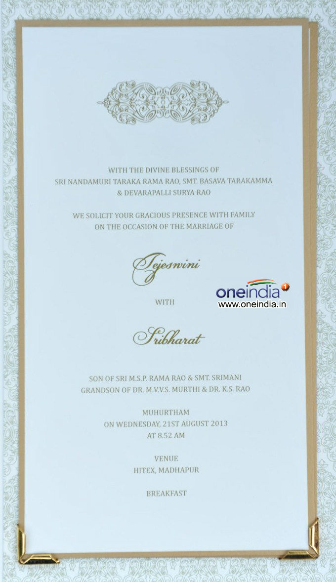 Balakrishna Daughter Tejaswini Wedding Invitation Card