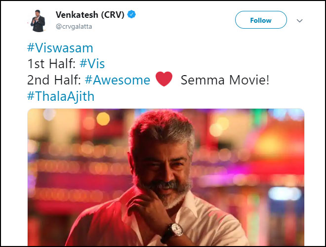 Celebs Reaction For Ajith Kumar Viswasam Movie