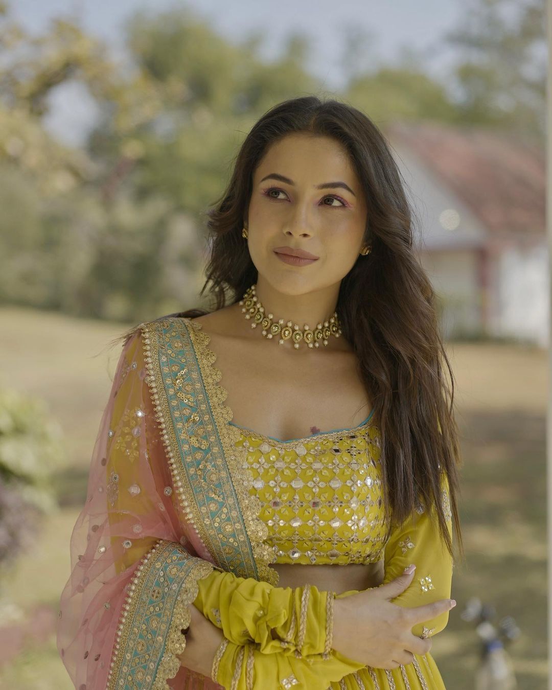Shehnaaz Gill Looks Like Sunshine As She Poses In Traditional Yellow Lehenga Attire