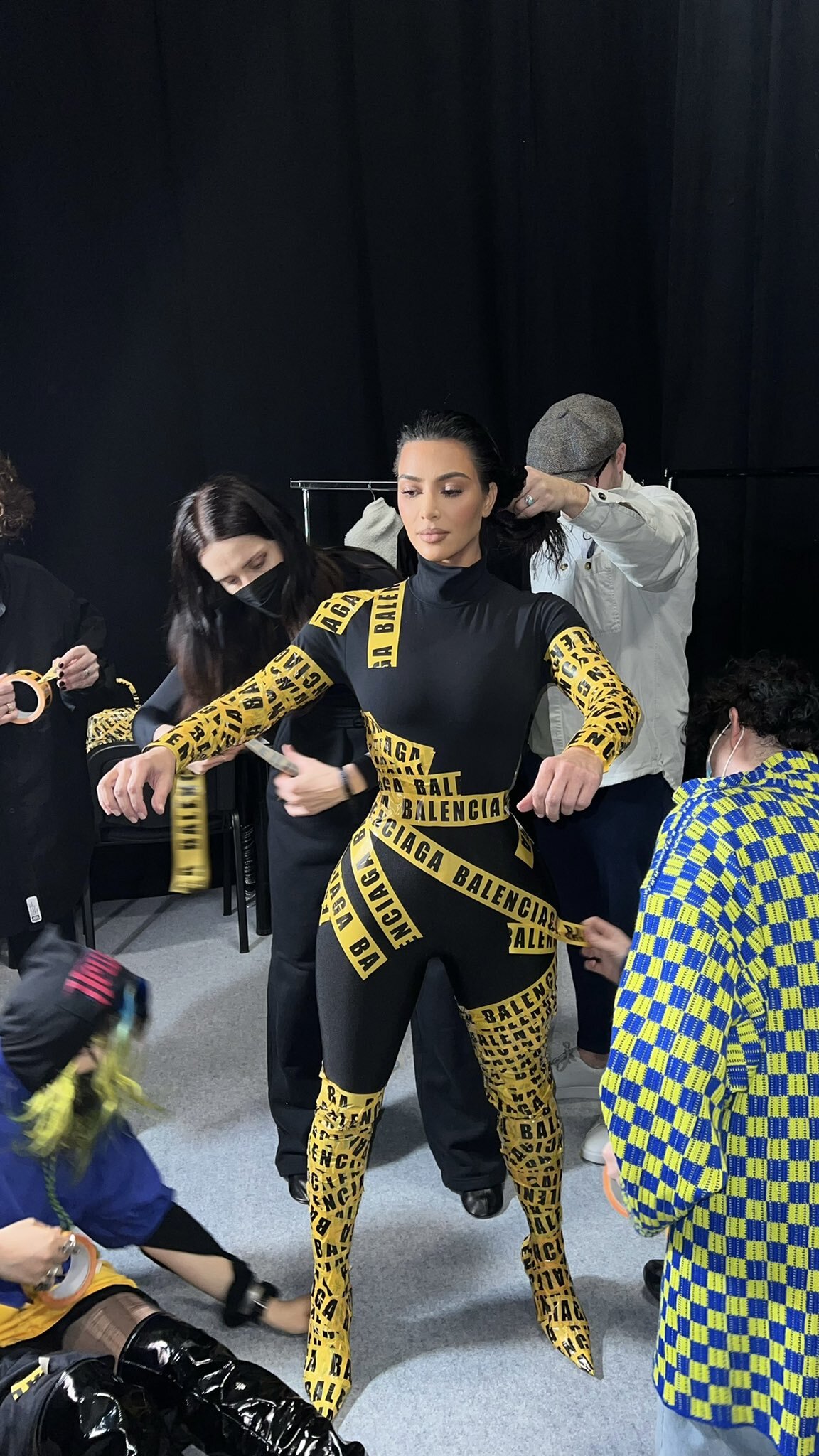 Kim Kardashian Looks Shocking In Yellow Taped Balenciaga Dress