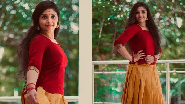 പട്ടുപാവാടയും ബ്ലൗസും ചന്ദനക്കുറിയും, നാടൻ ലുക്കിൽ അമല  ഗിരീശൻ