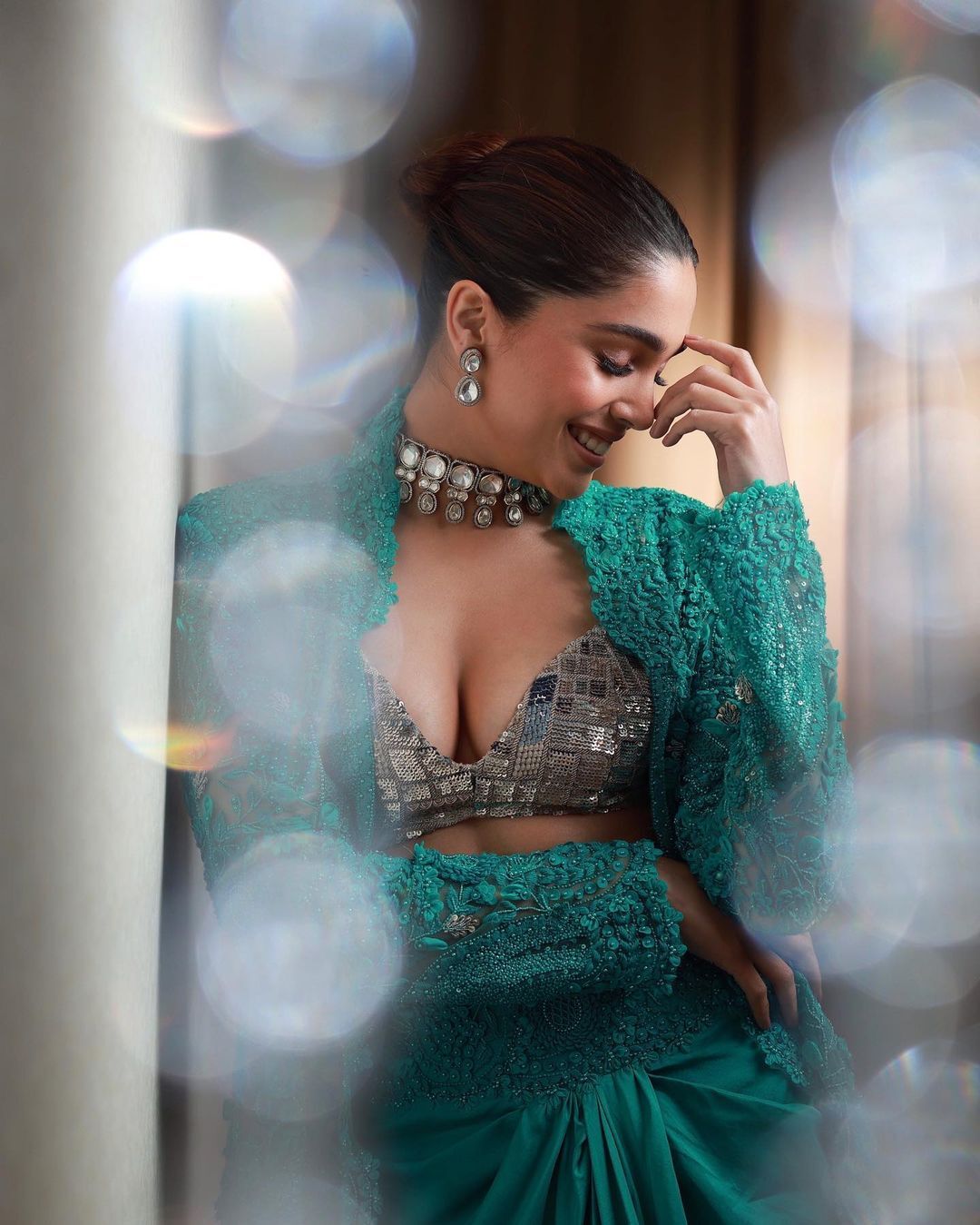 Sharvari Wagh Latest Photoshoot in green co-ord set with sparkling bralette