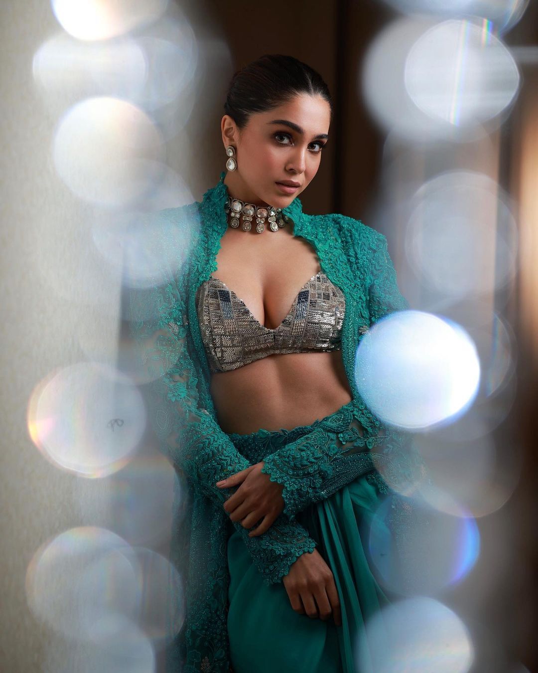 Sharvari Wagh Latest Photoshoot in green co-ord set with sparkling bralette