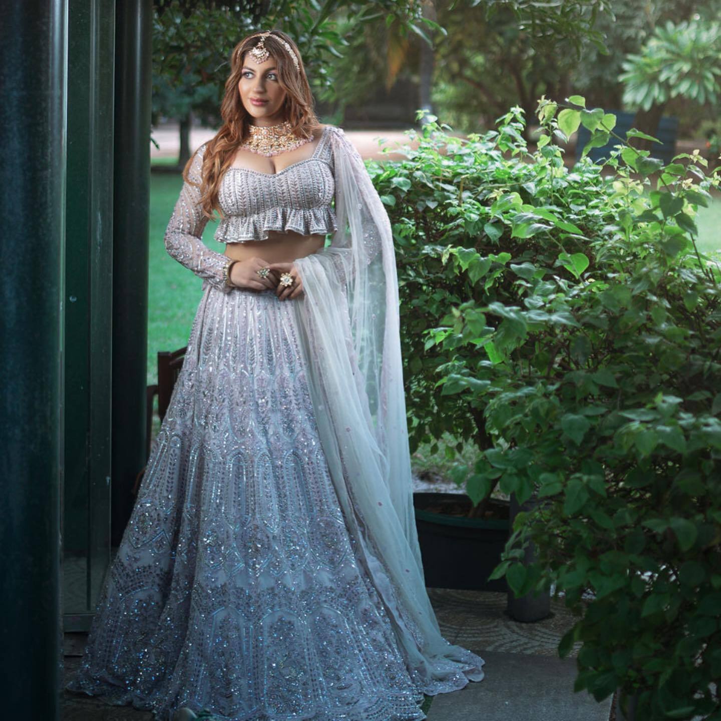 Actress Yashika Aannand Looks Gorgeous In Grey Sequins Embroidered Lehenga