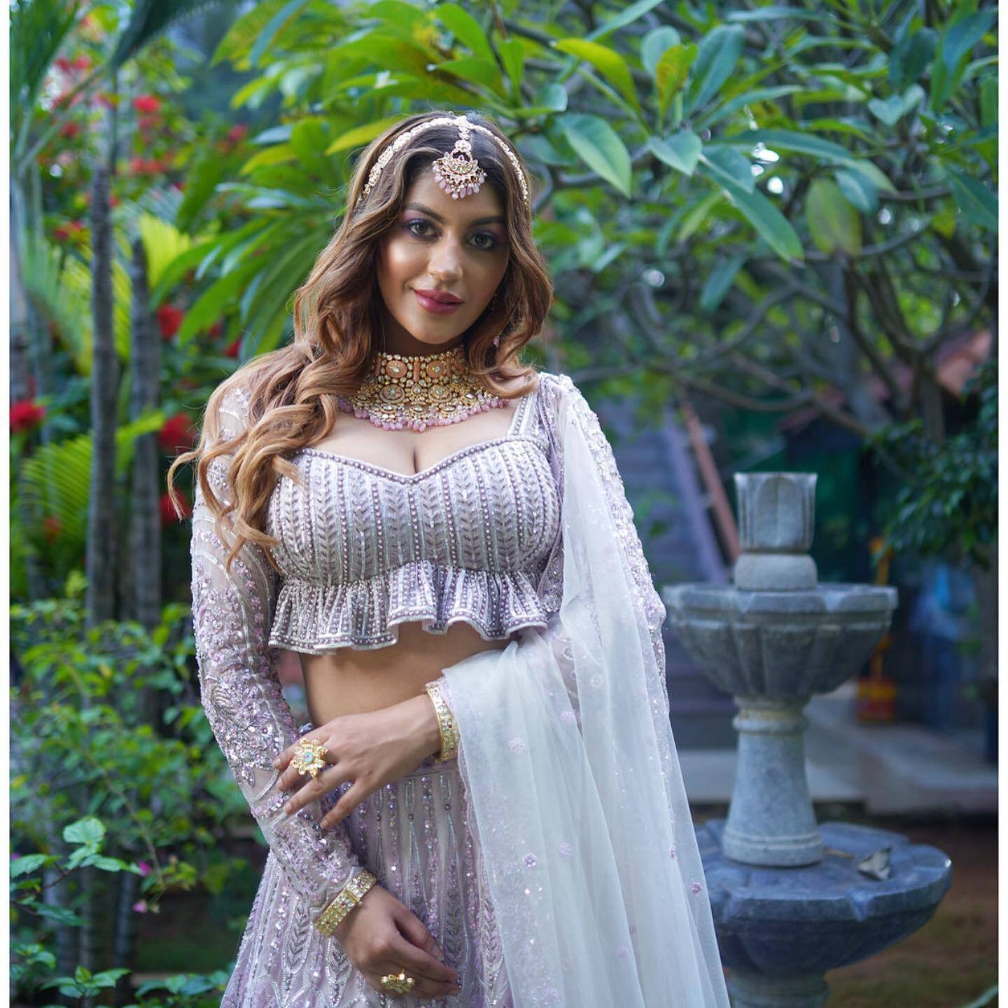 Actress Yashika Aannand Looks Gorgeous In Grey Sequins Embroidered Lehenga