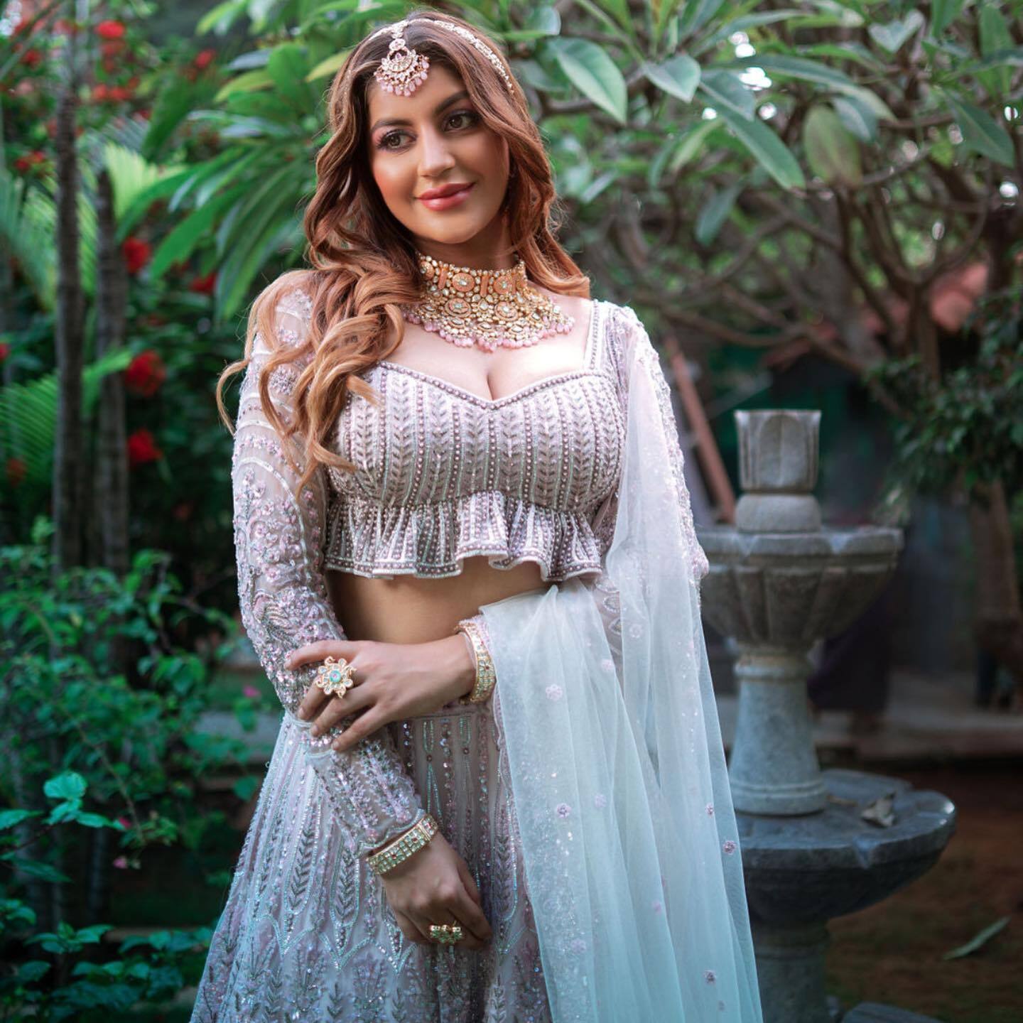 Actress Yashika Aannand Looks Gorgeous In Grey Sequins Embroidered Lehenga