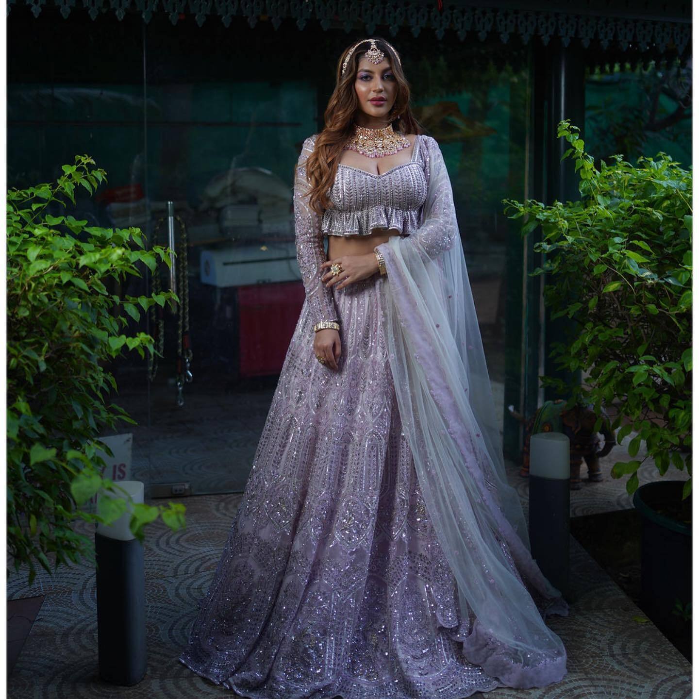 Actress Yashika Aannand Looks Gorgeous In Grey Sequins Embroidered Lehenga