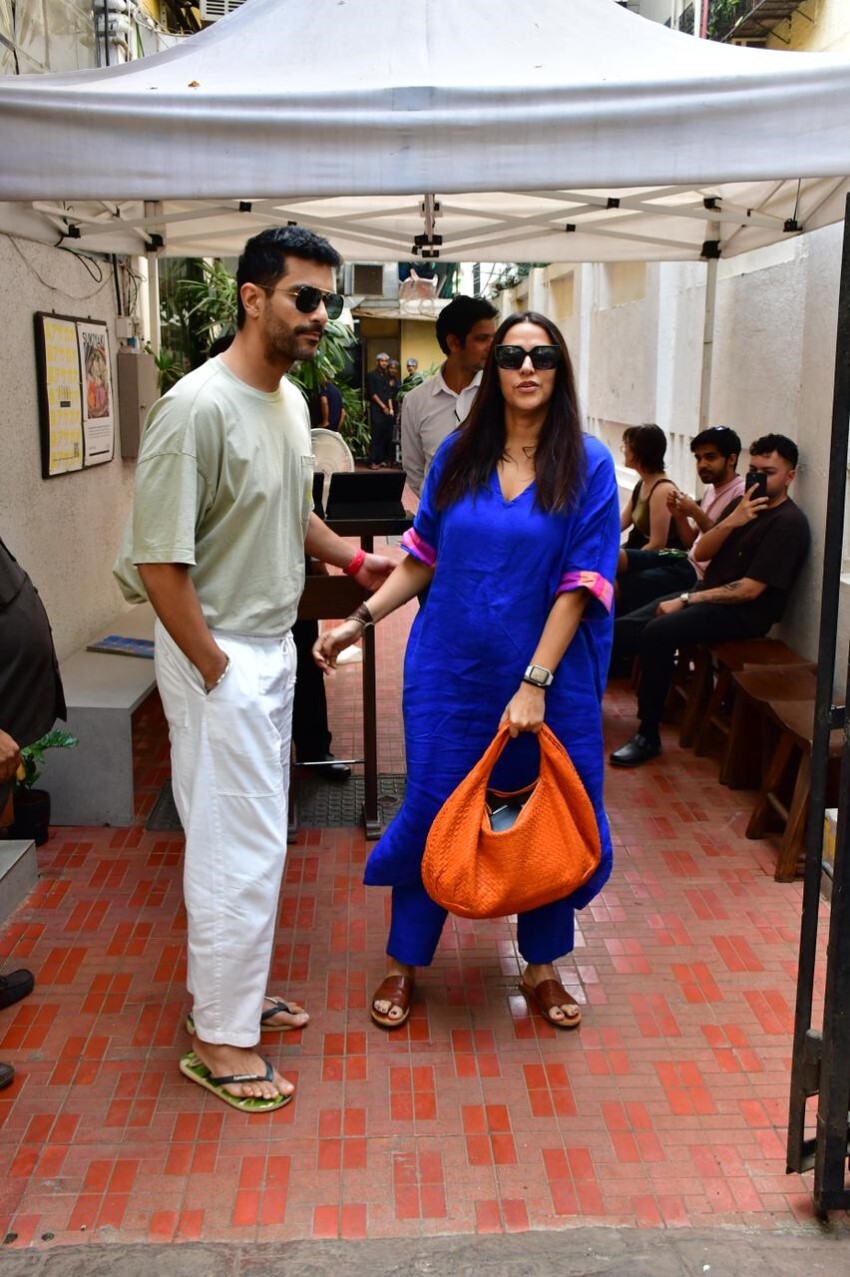 Neha Dhupia and Angad Bedi spotted outside a cafe in Bandra