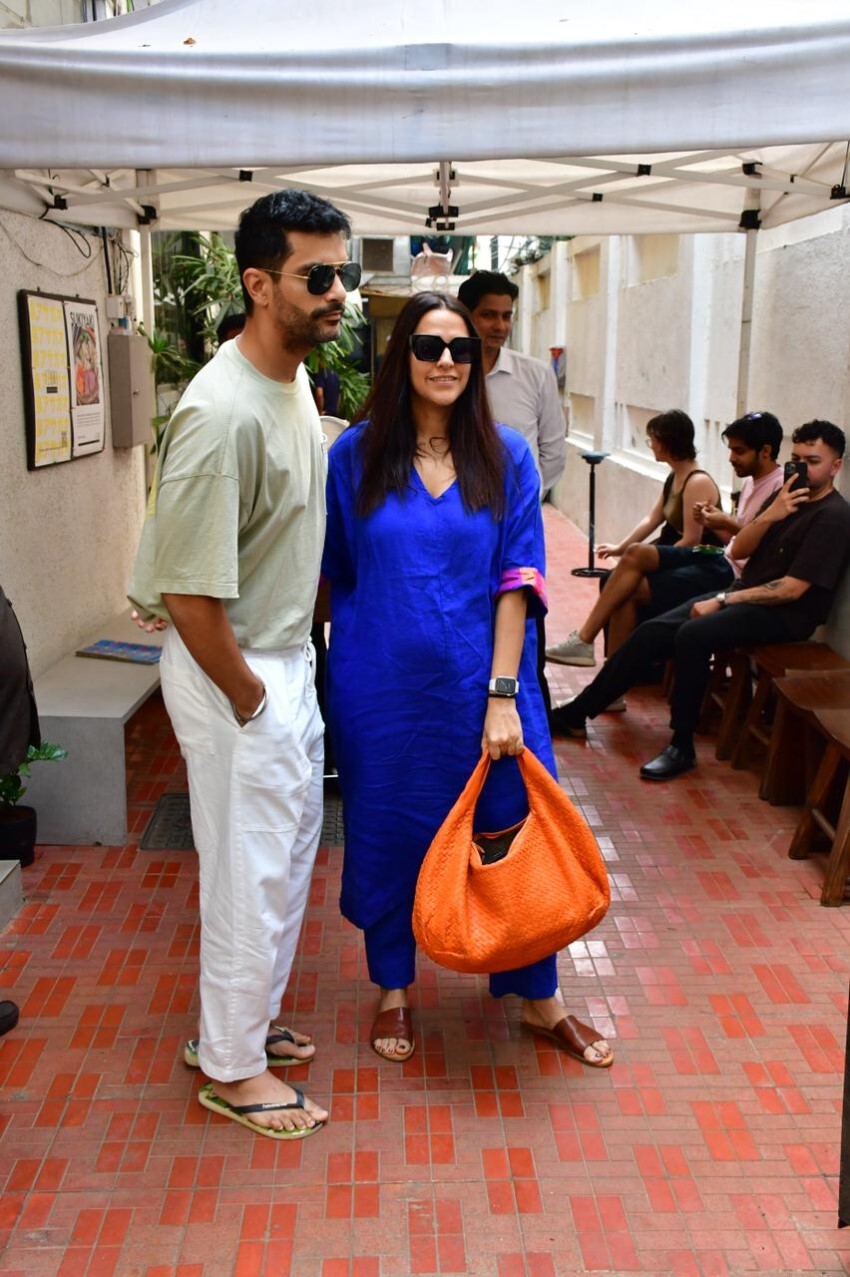 Neha Dhupia and Angad Bedi spotted outside a cafe in Bandra