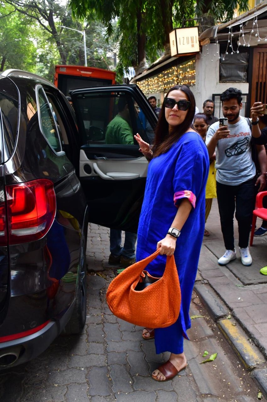 Neha Dhupia and Angad Bedi spotted outside a cafe in Bandra
