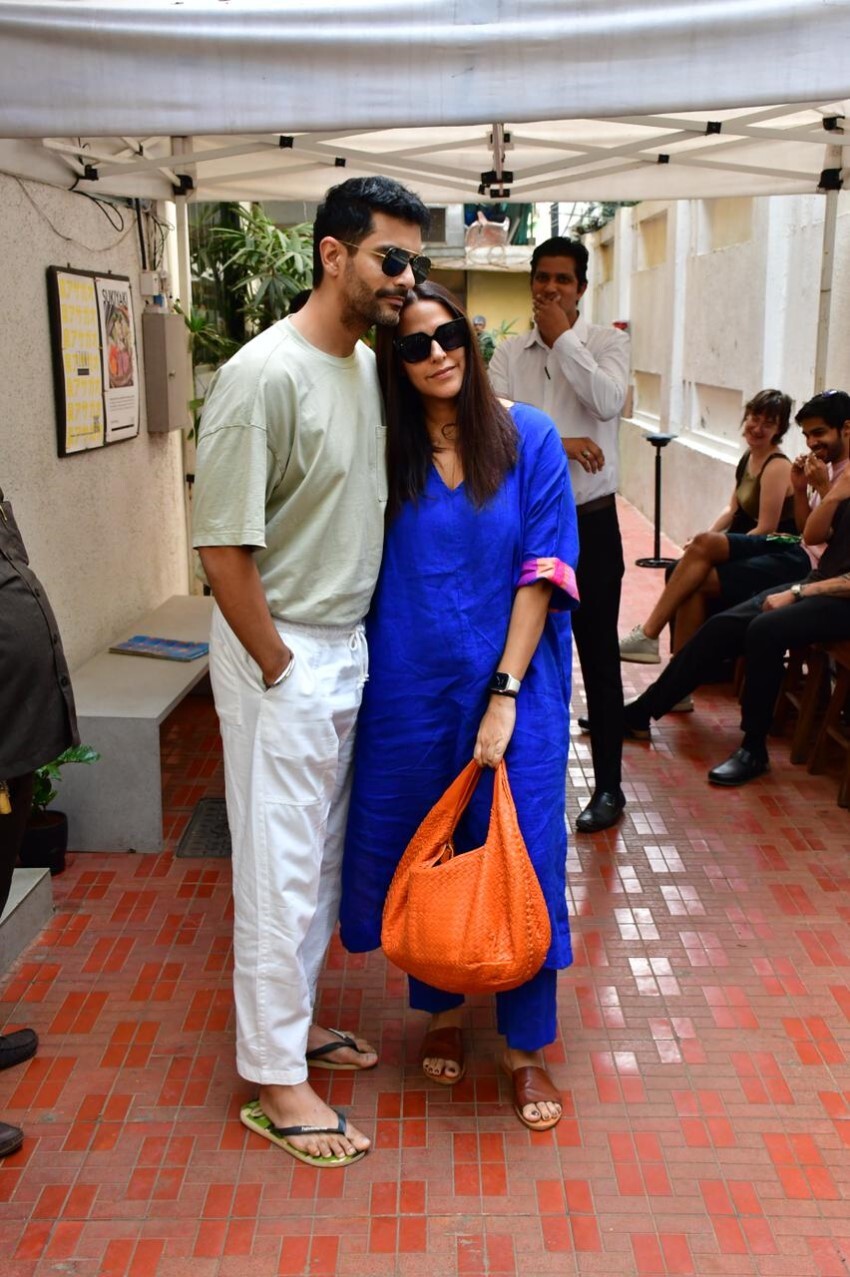 Neha Dhupia and Angad Bedi spotted outside a cafe in Bandra