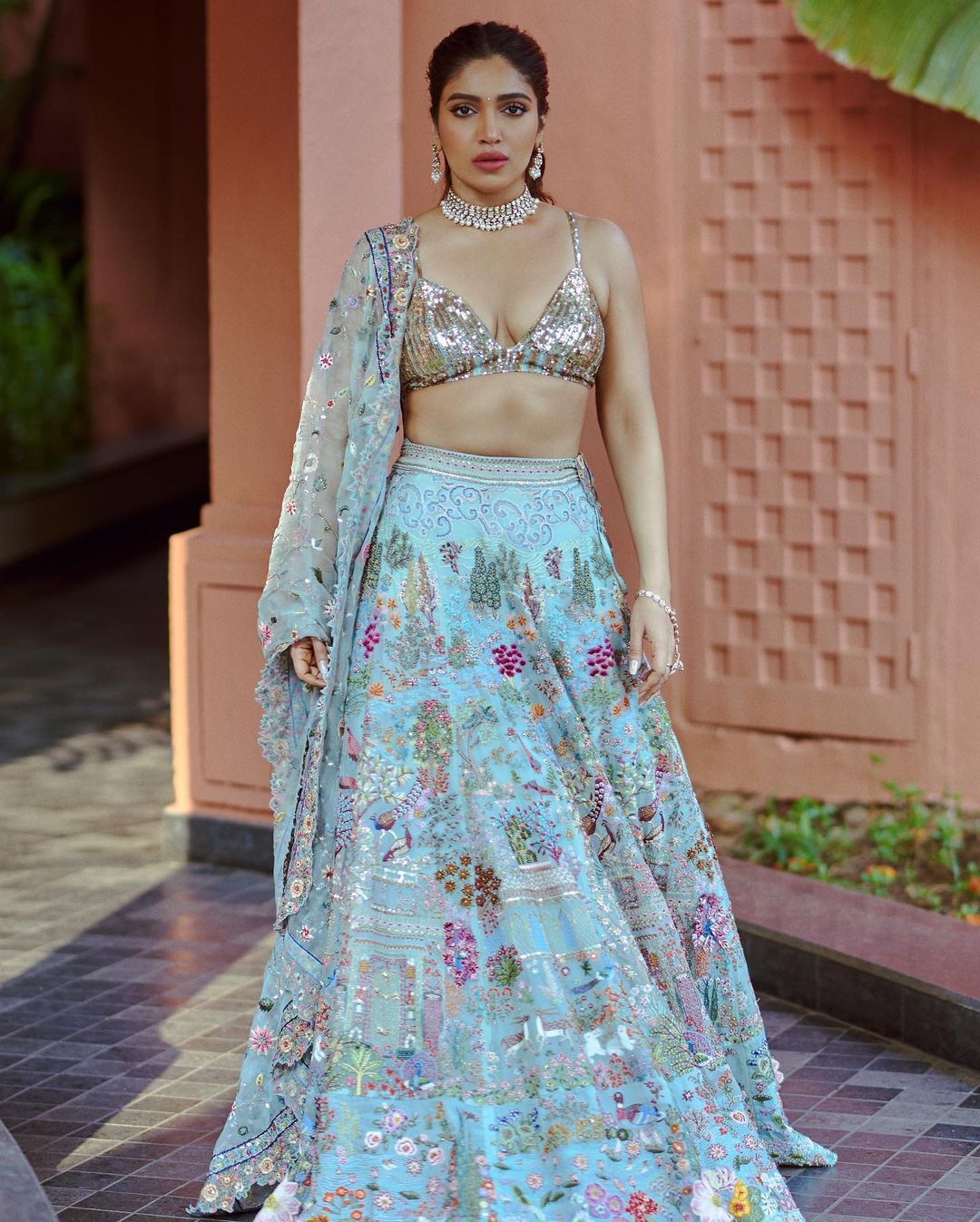 Bhumi Pednekar Aces Bridesmaid Look In A Blingy Bralette And Floral Lehenga At Friend's Wedding