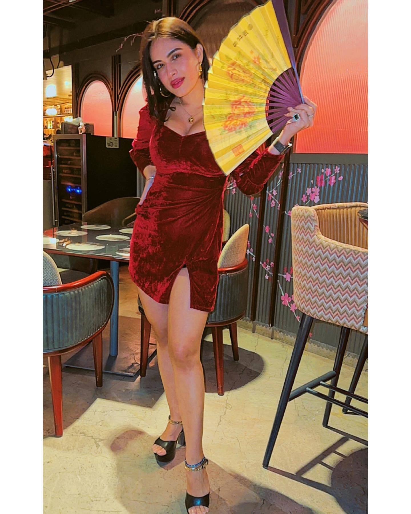 neha malik looks soo hot in red velvet one piece dress Filmibeat Hindi