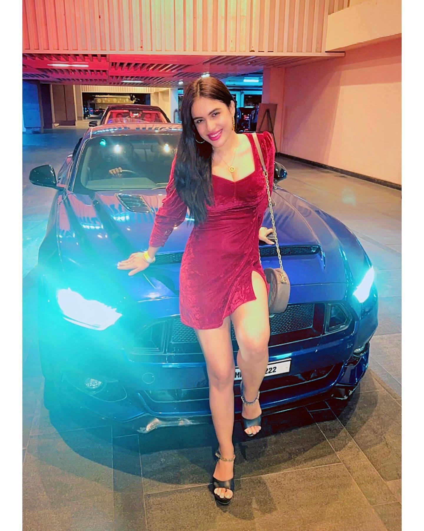 neha malik looks soo hot in red velvet one piece dress Filmibeat Hindi