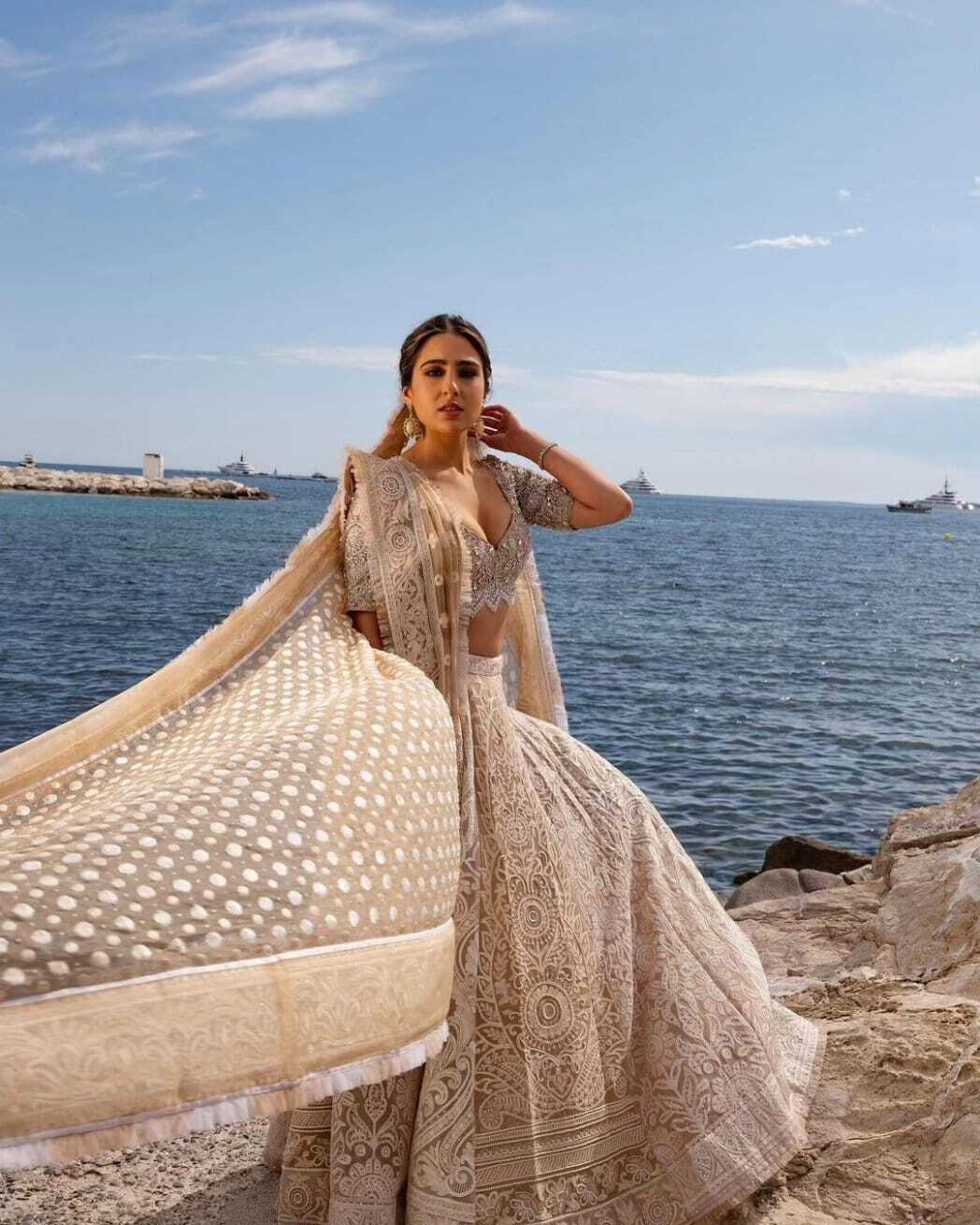 Cannes 2023: Sara Ali Khan honored her Desi roots in a pastel lehenga at the Cannes red carpet