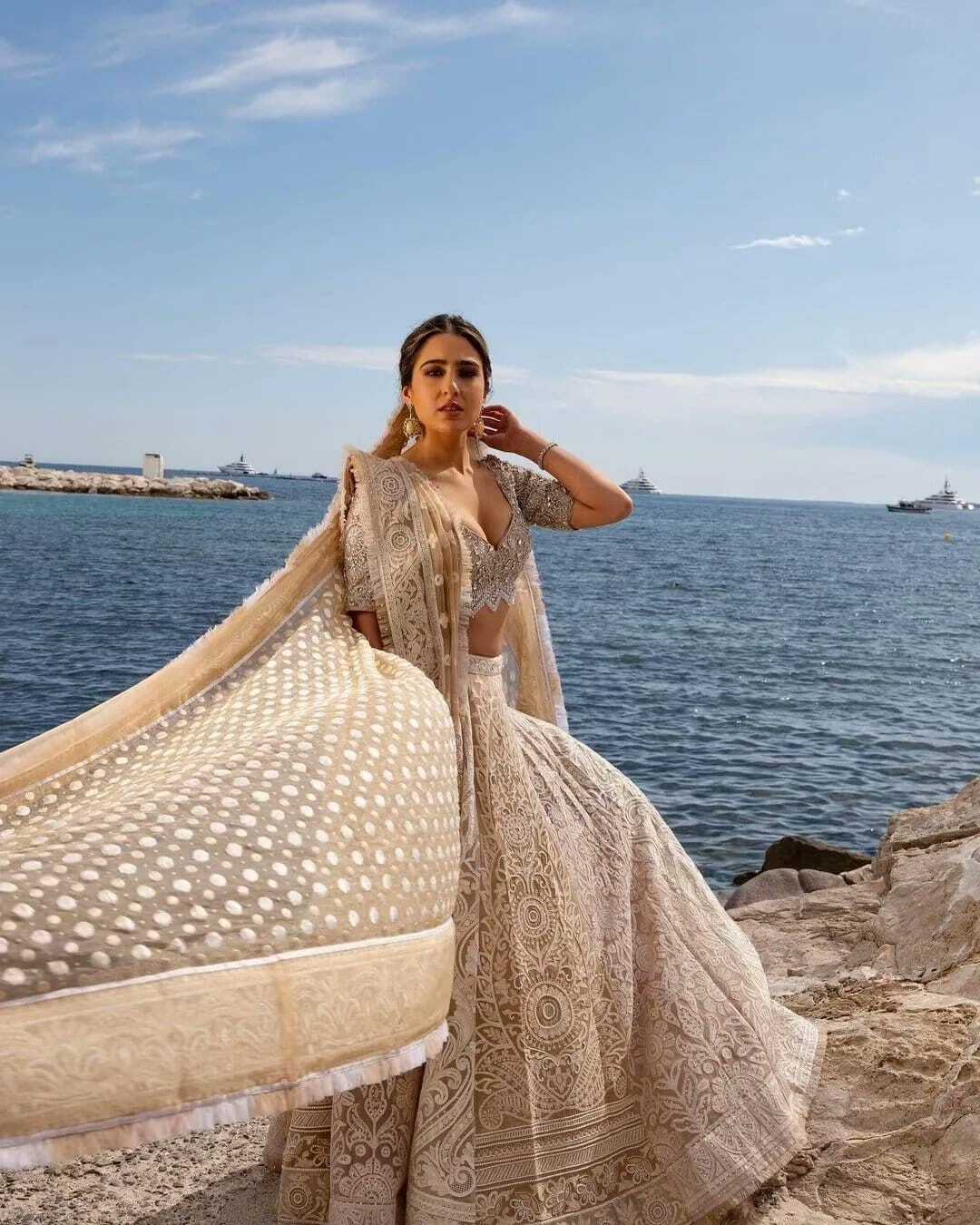 Cannes 2023: Sara Ali Khan honored her Desi roots in a pastel lehenga at the Cannes red carpet