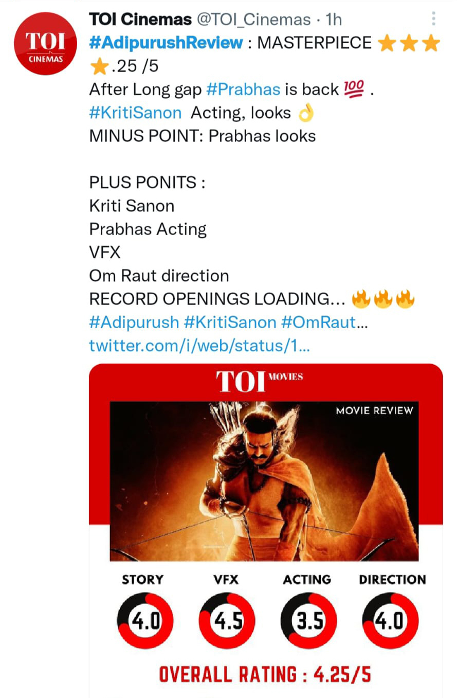 Adipurush Review: Prabhas and Kriti Sanon starrer Adipurush gets mixed reviews by the Audience