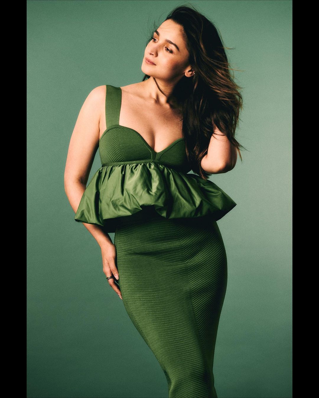 Alia Bhatt Shines in a Stunning Olive Green Form-Fitted Gown for 